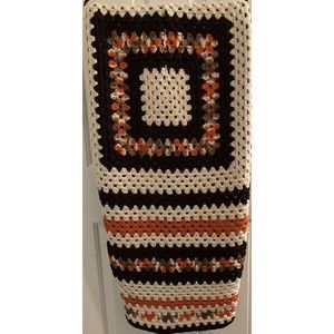 Vintage Crochet 61 x 58 Knit Afghan Throw Blanket Boho Fall Southwest Colors .